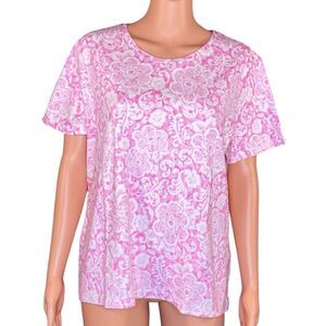 Studio Works Pink White Floral Tee Womens Size XL Short Sleeve Crew Neck